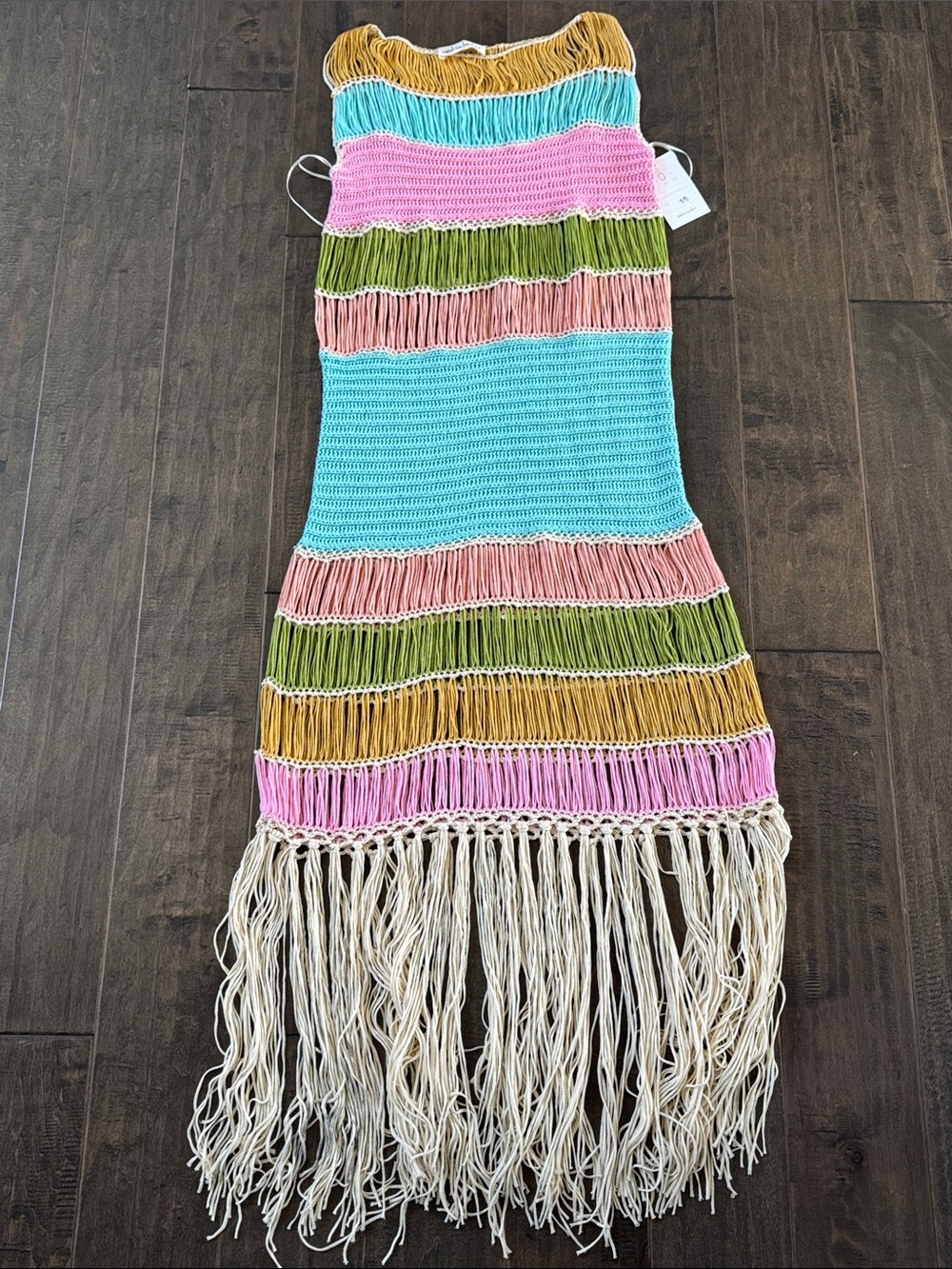 Colorblock Crochet Fringe Maxi Cover up Dress - Multicolor